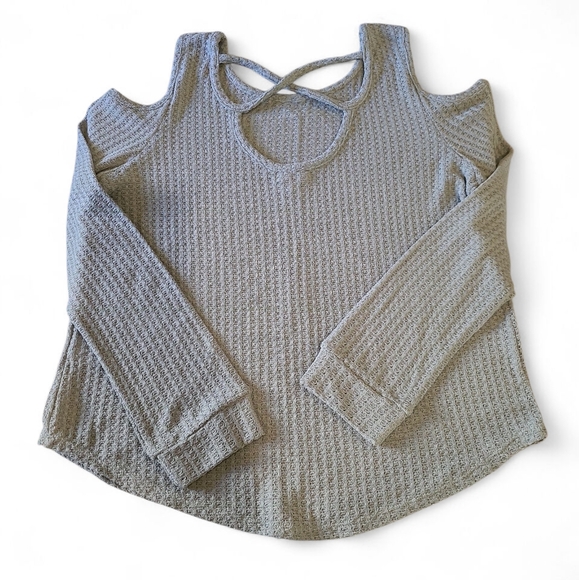 Women’s Charlotte Russe Cold Shoulder Waffle Weave L/S Knit Top Large Warm Grey - Picture 4 of 10